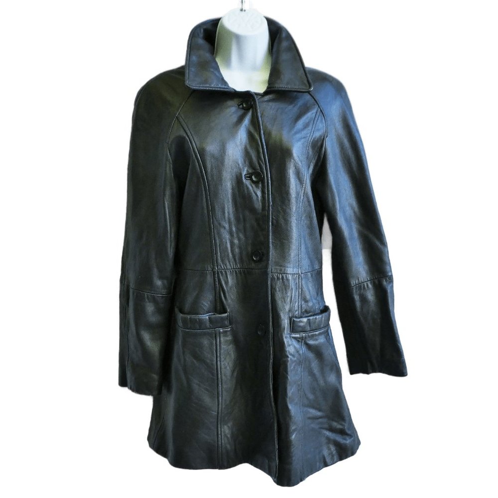 LeaTHeR Vintage Genuine Jacket Coat Lined Pockets Back Strap Distressed Dark S